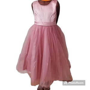 NNJXD Pink Flower Girl Formal Dress Zipper Closure Size Tab 160 Age 11-12 years